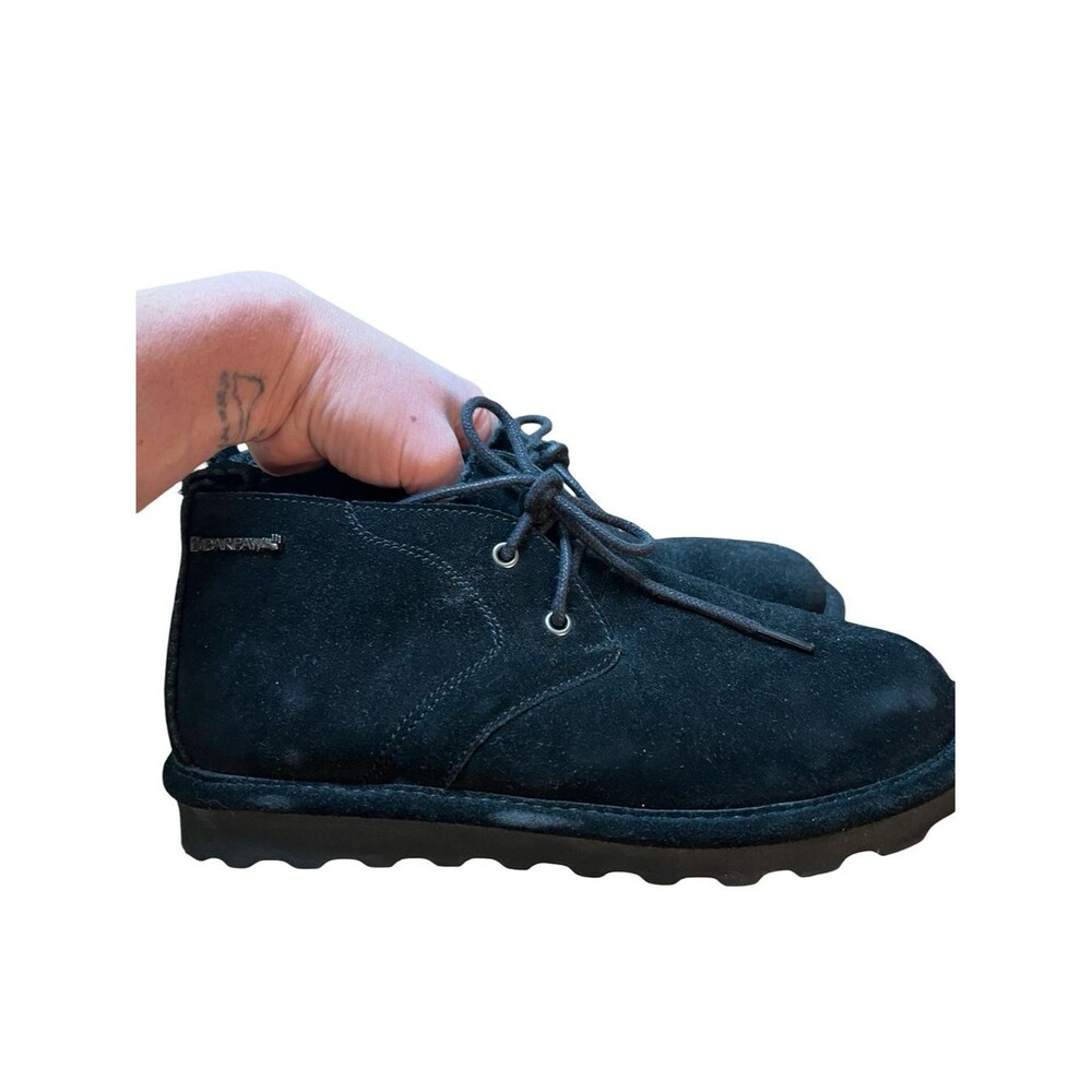 Bearpaw Skye Wool Blend Sheepskin Chukka Boots Black Suede US 7.5